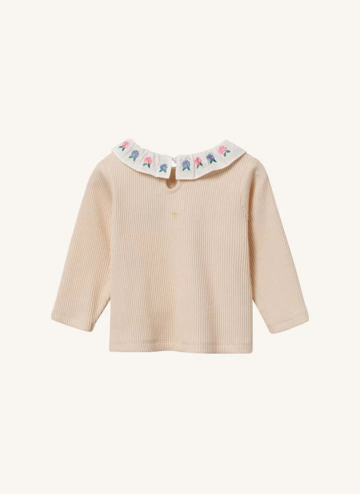 Goldie + Ace - Ribbed T-Shirt with Embroidered Collar | Cream