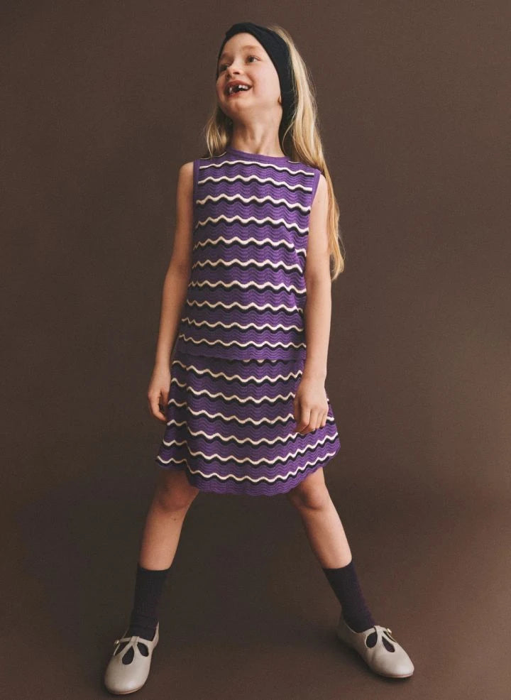 FUB - Merino Wool Pointelle Top with Waves Pattern | Purple