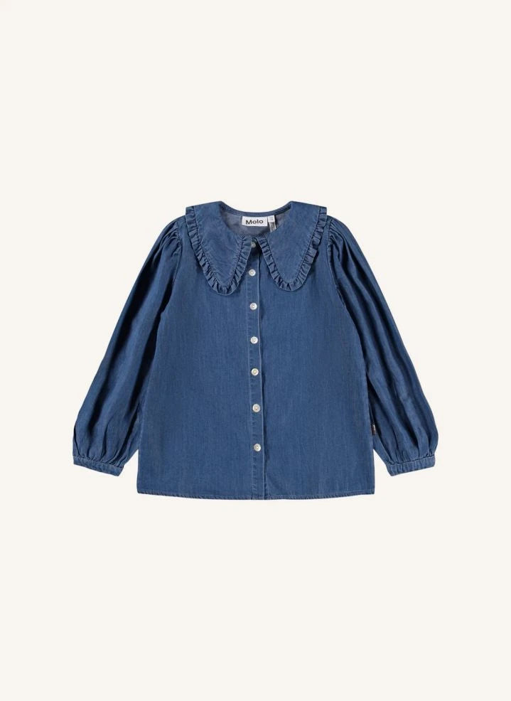 Molo - Robbin Denim Collar Blouse Organic Cotton | Blue