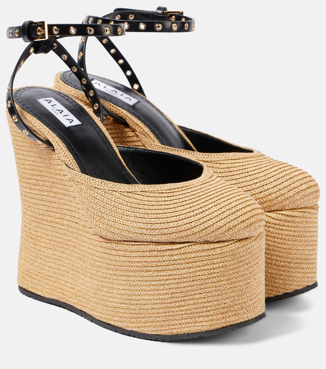 Alaïa - LA leather-trimmed paper straw wedges