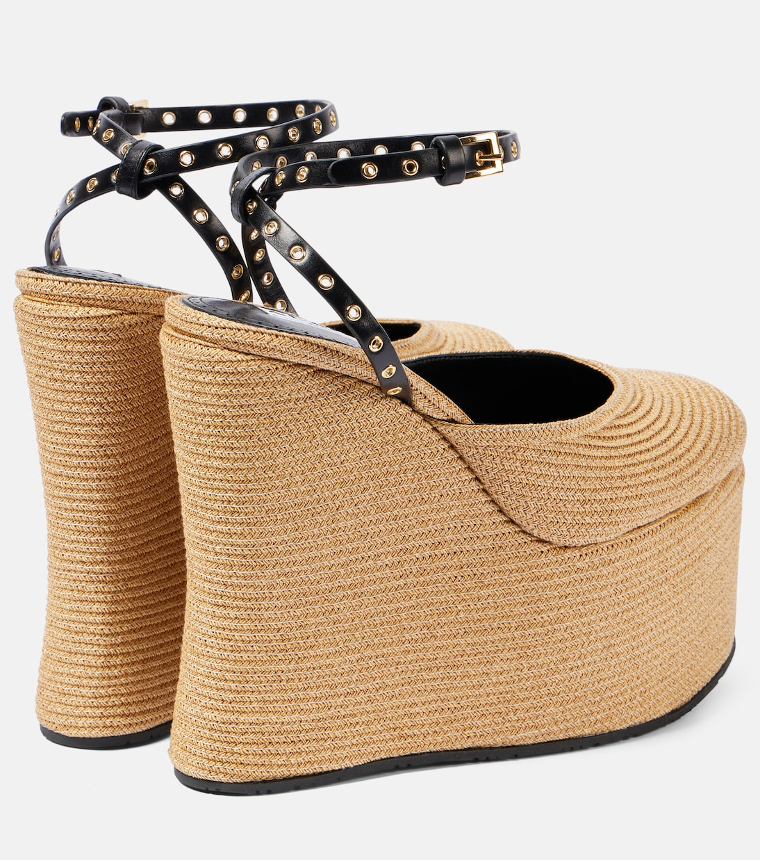 Alaïa - LA leather-trimmed paper straw wedges