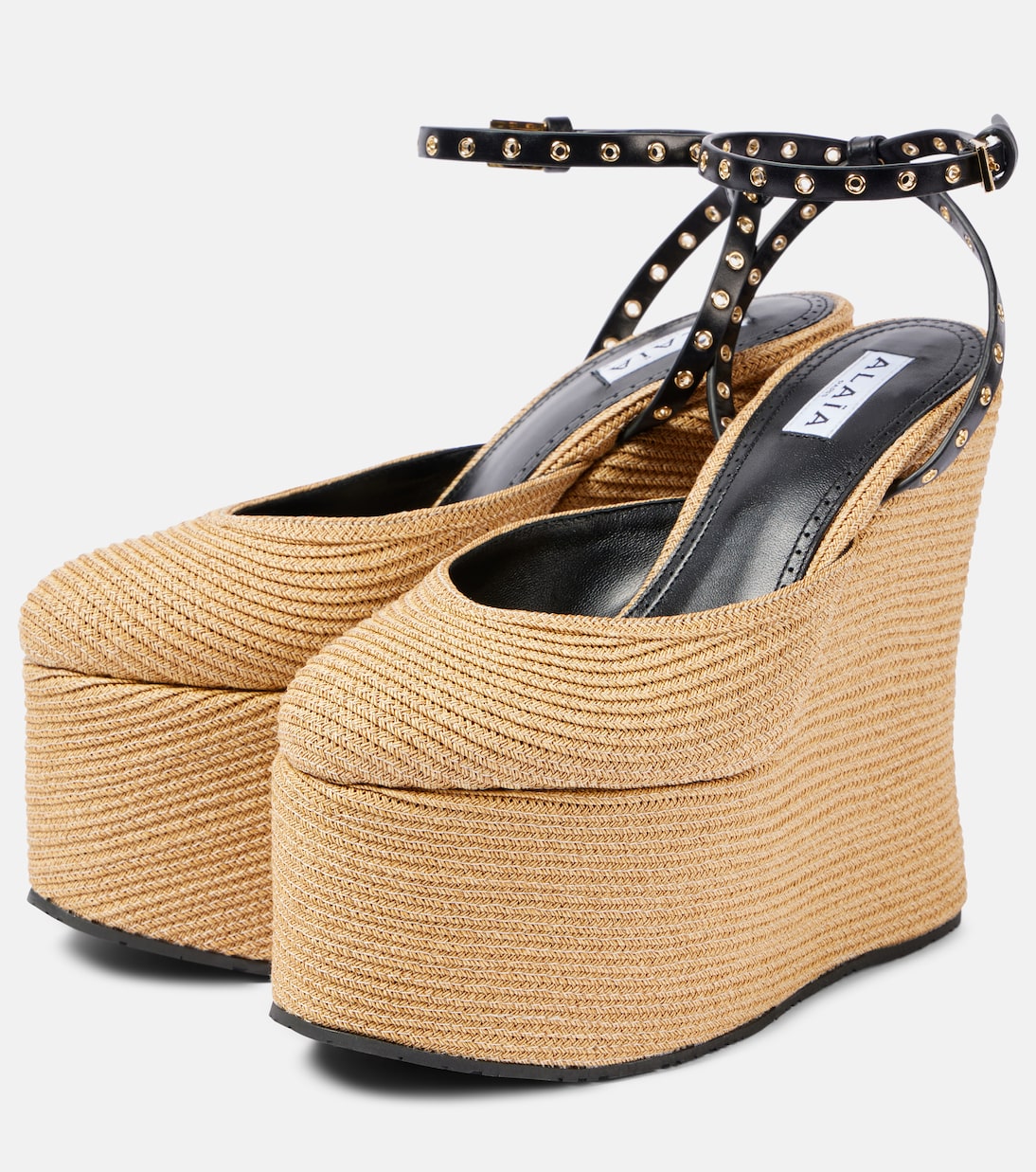 Alaïa - LA leather-trimmed paper straw wedges