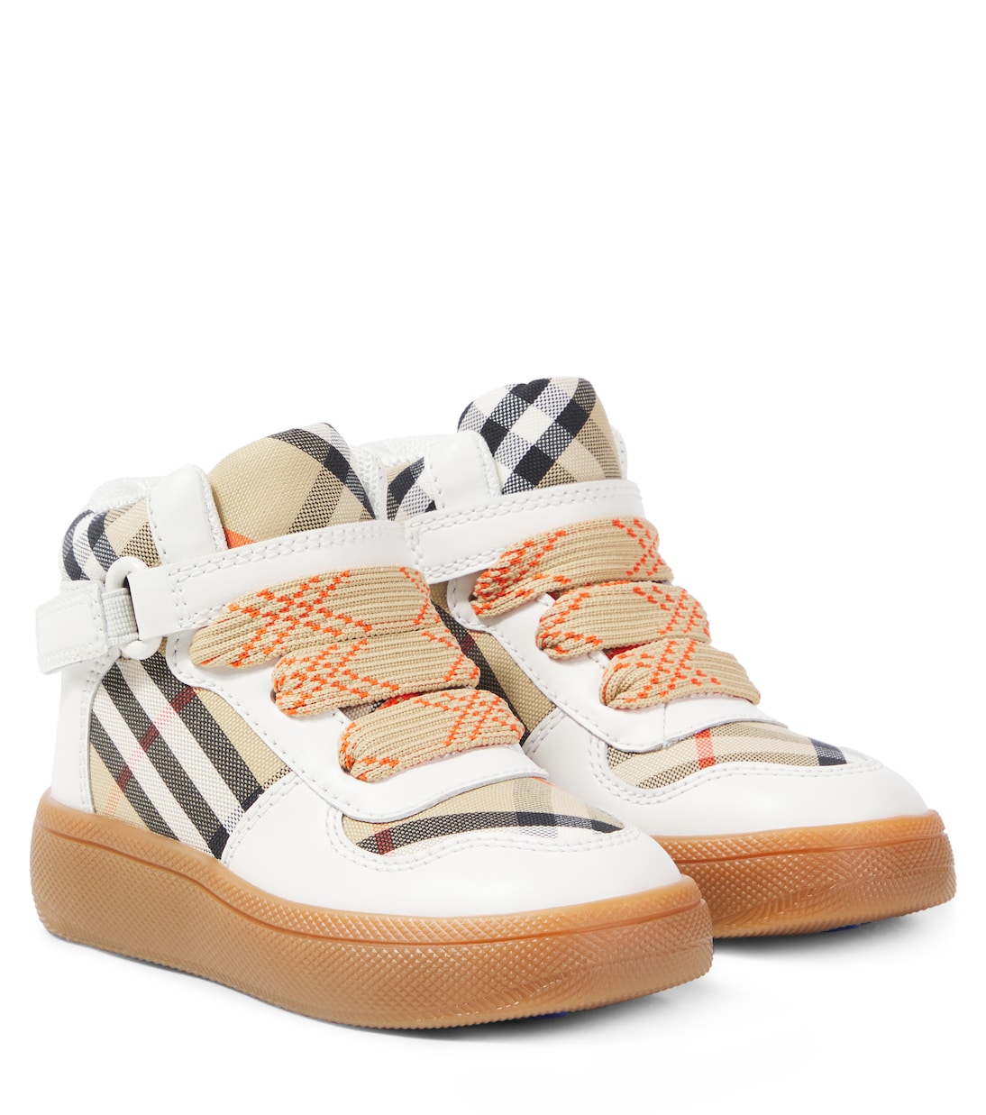 Burberry Kids - Burberry Check leather and canvas sneakers