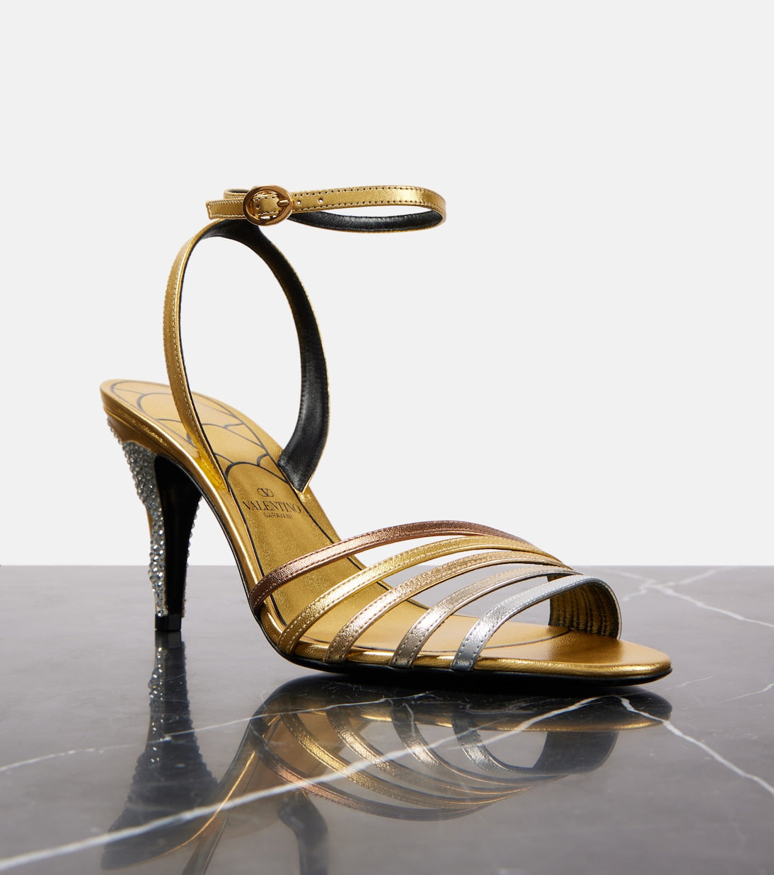 Valentino Garavani - Ladycrush embellished metallic leather sandals