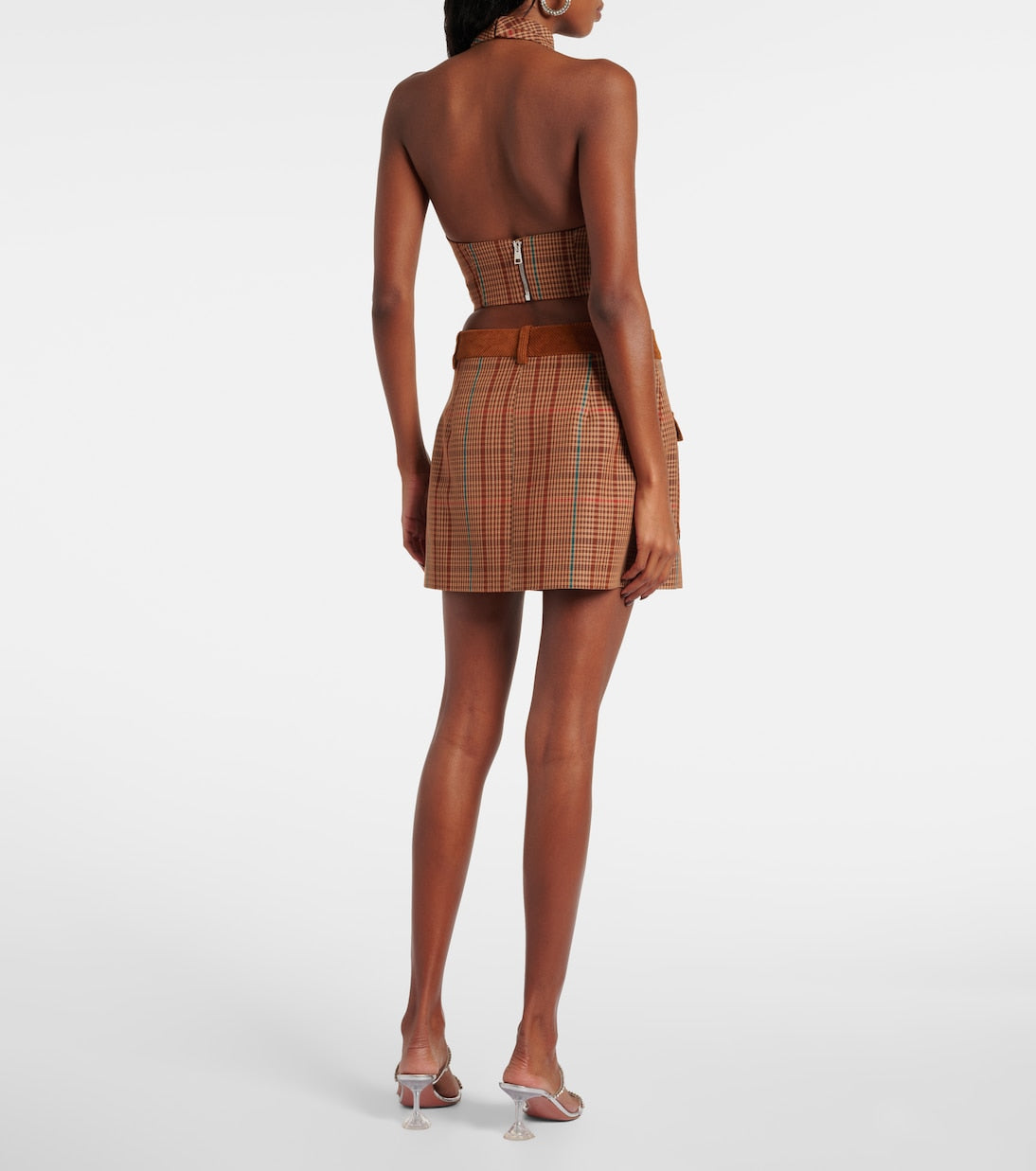 Area - Checked wool-blend miniskirt