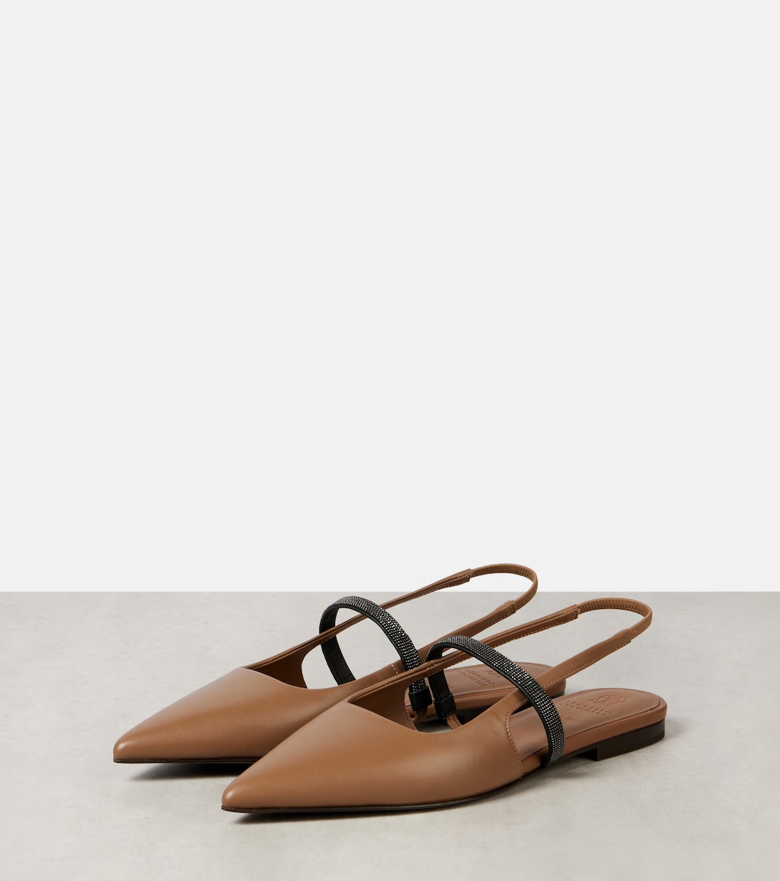 Brunello Cucinelli - Pointy leather slingback flats