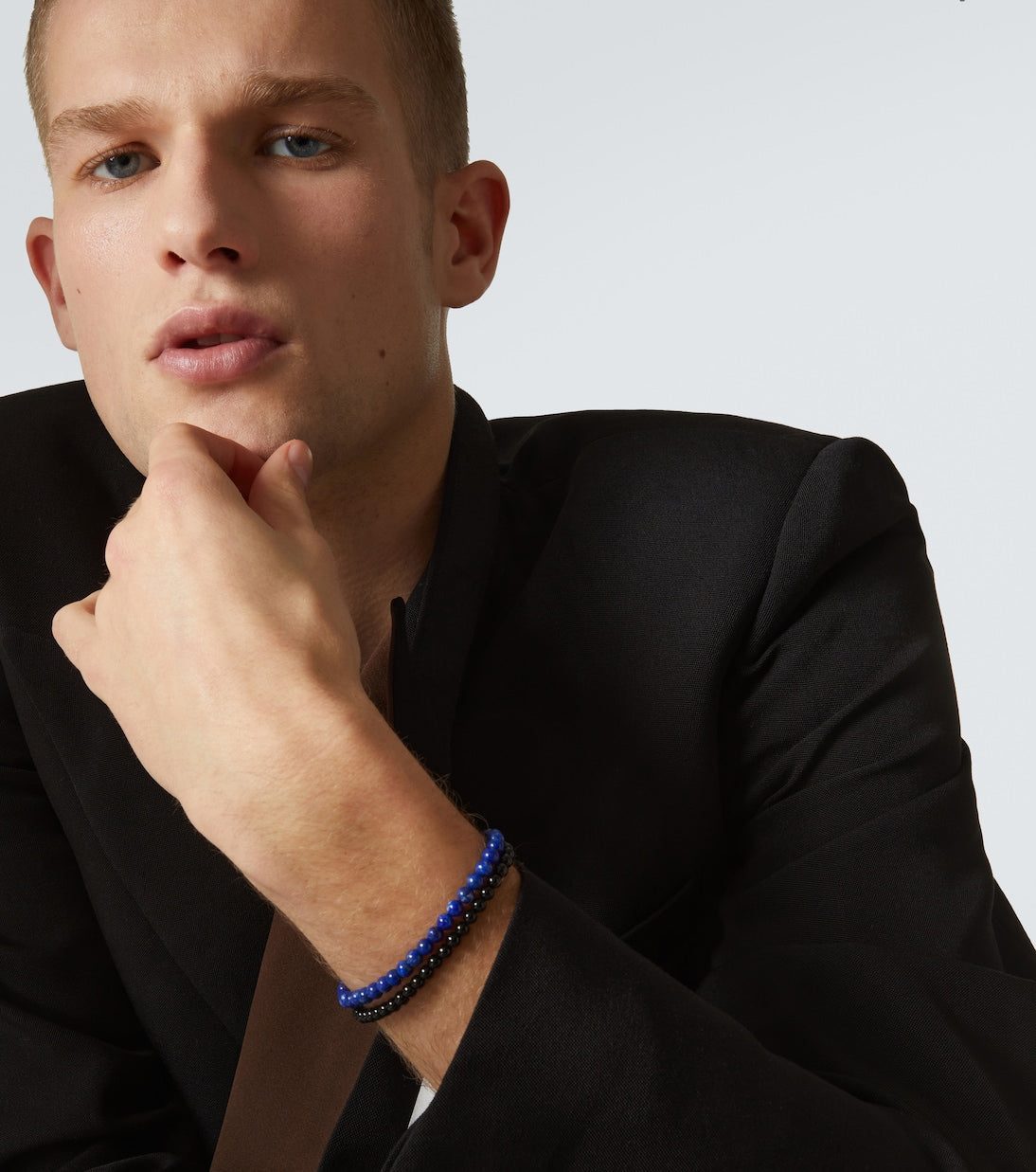 Mateo - Set of 2 14kt gold beaded bracelets with lapis lazuli and onyx