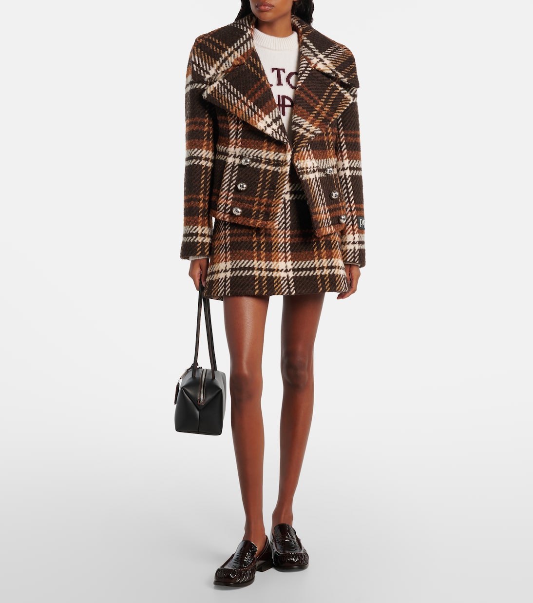 Patou - Checked double-breasted wool-blend jacket