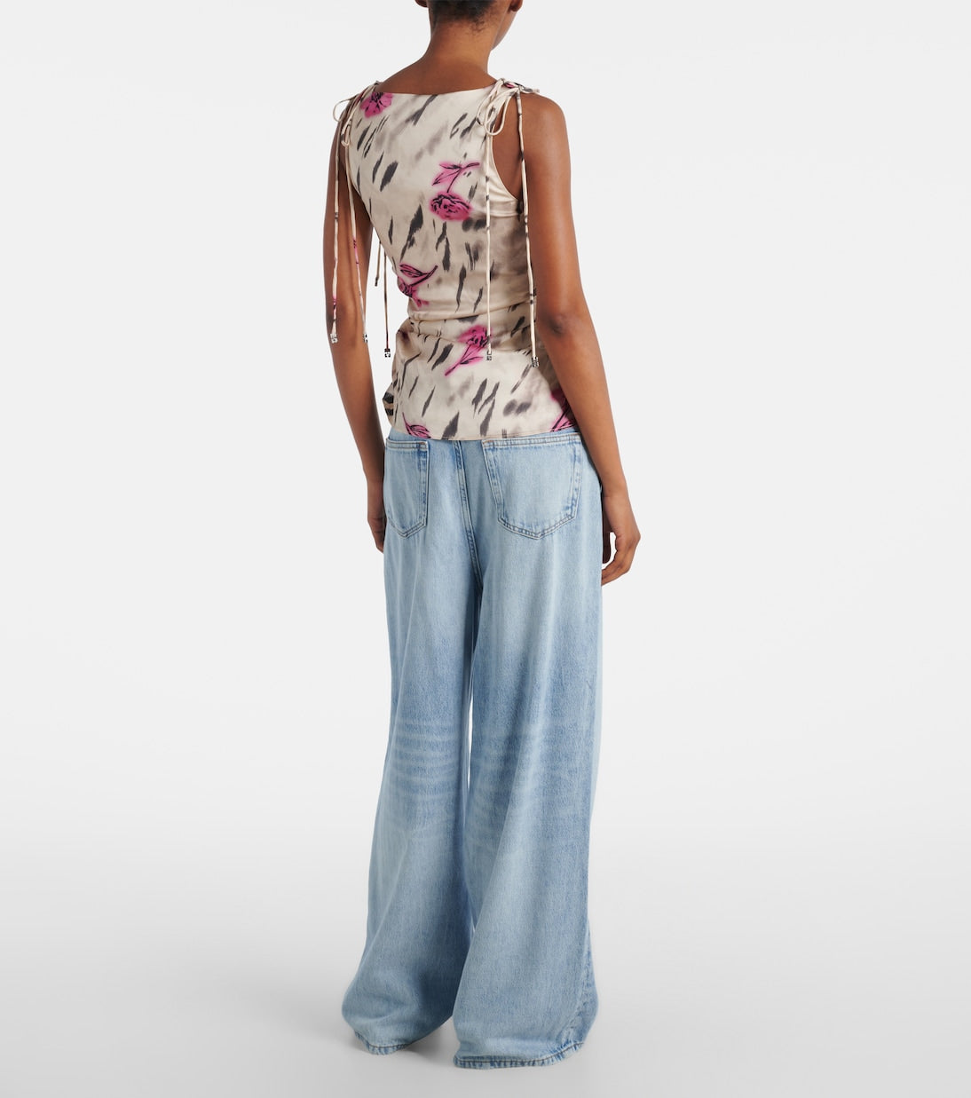 Ganni - Floral ruched satin top
