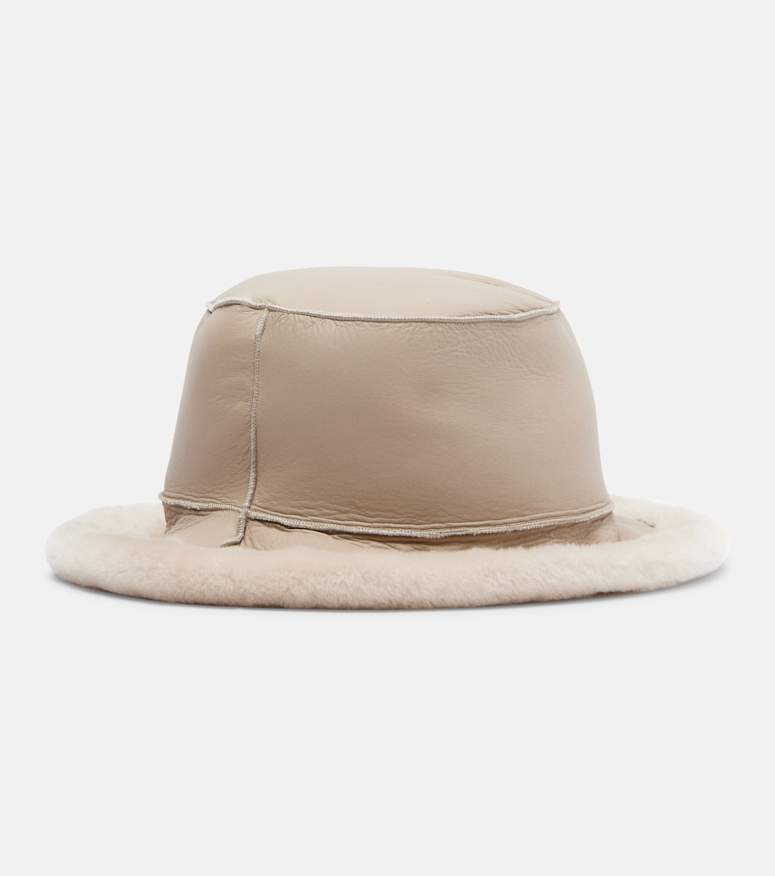 Brunello Cucinelli - Shearling-trimmed leather boater hat
