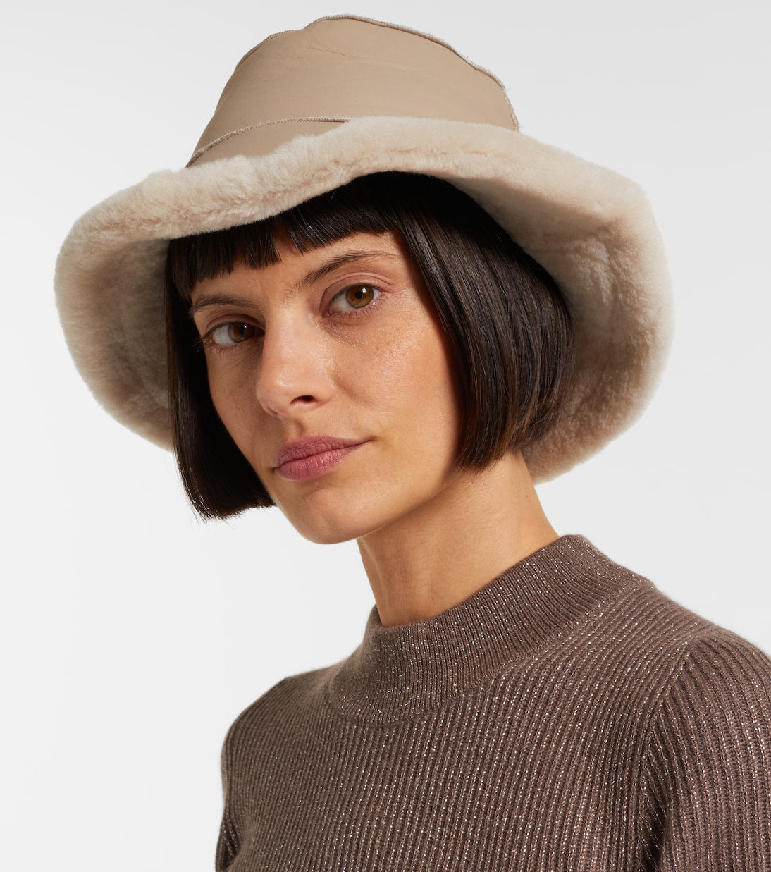 Brunello Cucinelli - Shearling-trimmed leather boater hat