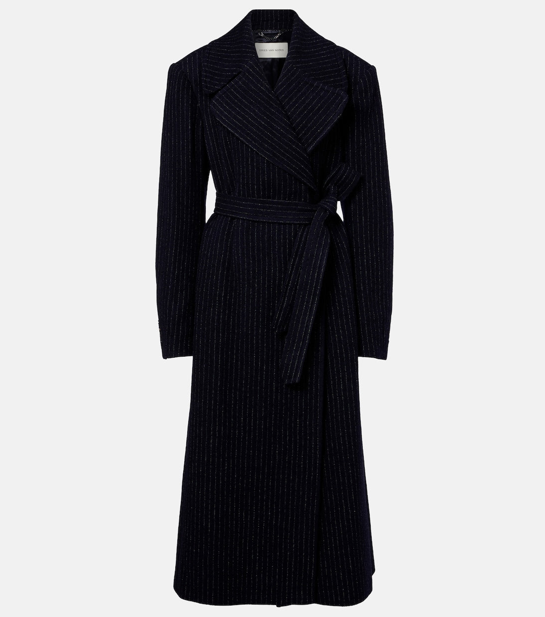 Dries Van Noten - Belted pinstriped wool coat