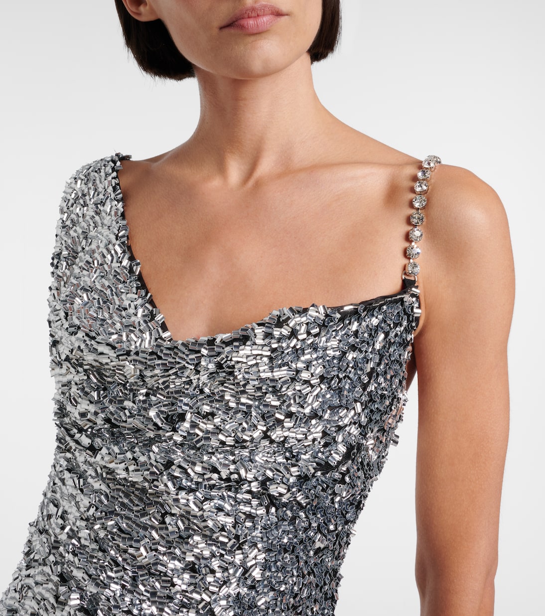 Area - One-shoulder sequined gown