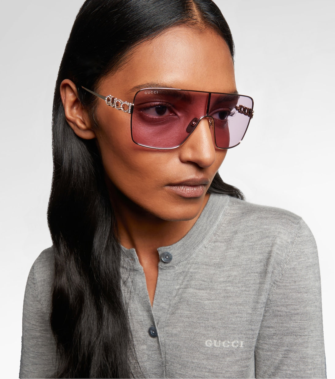 Gucci - Crystal-embellished shield sunglasses
