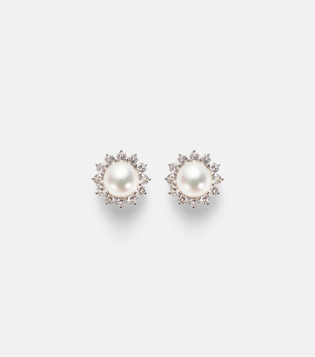 Mikimoto - 18kt white gold earrings with pearls and diamonds