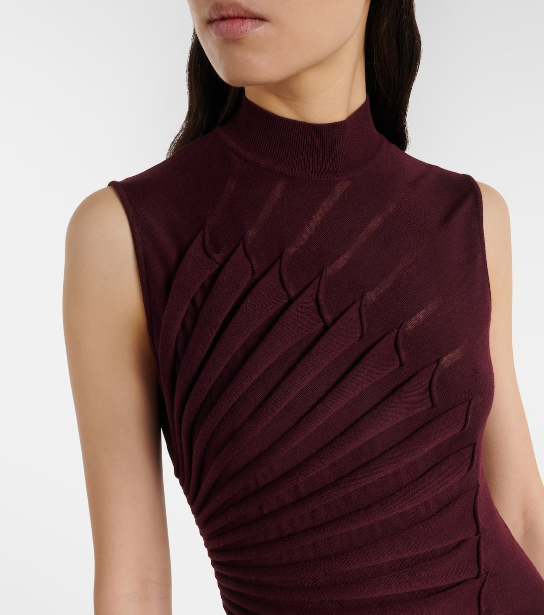 Alaïa - Asymmetric pleated wool midi dress
