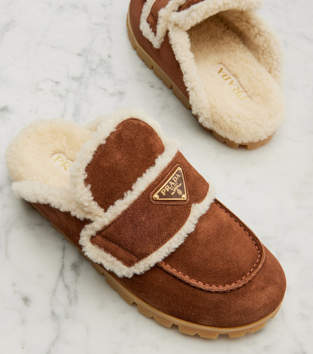 Prada - Shearling-lined suede mules