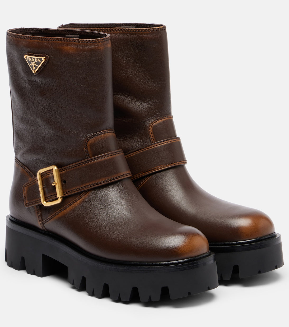 Prada - Logo leather biker boots