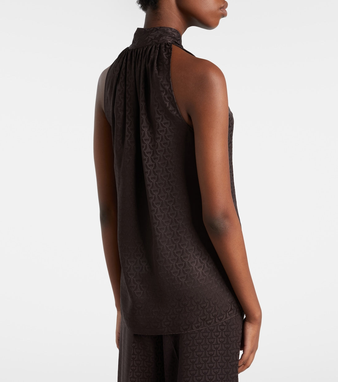 Gucci - Horsebit tie-neck silk jacquard top