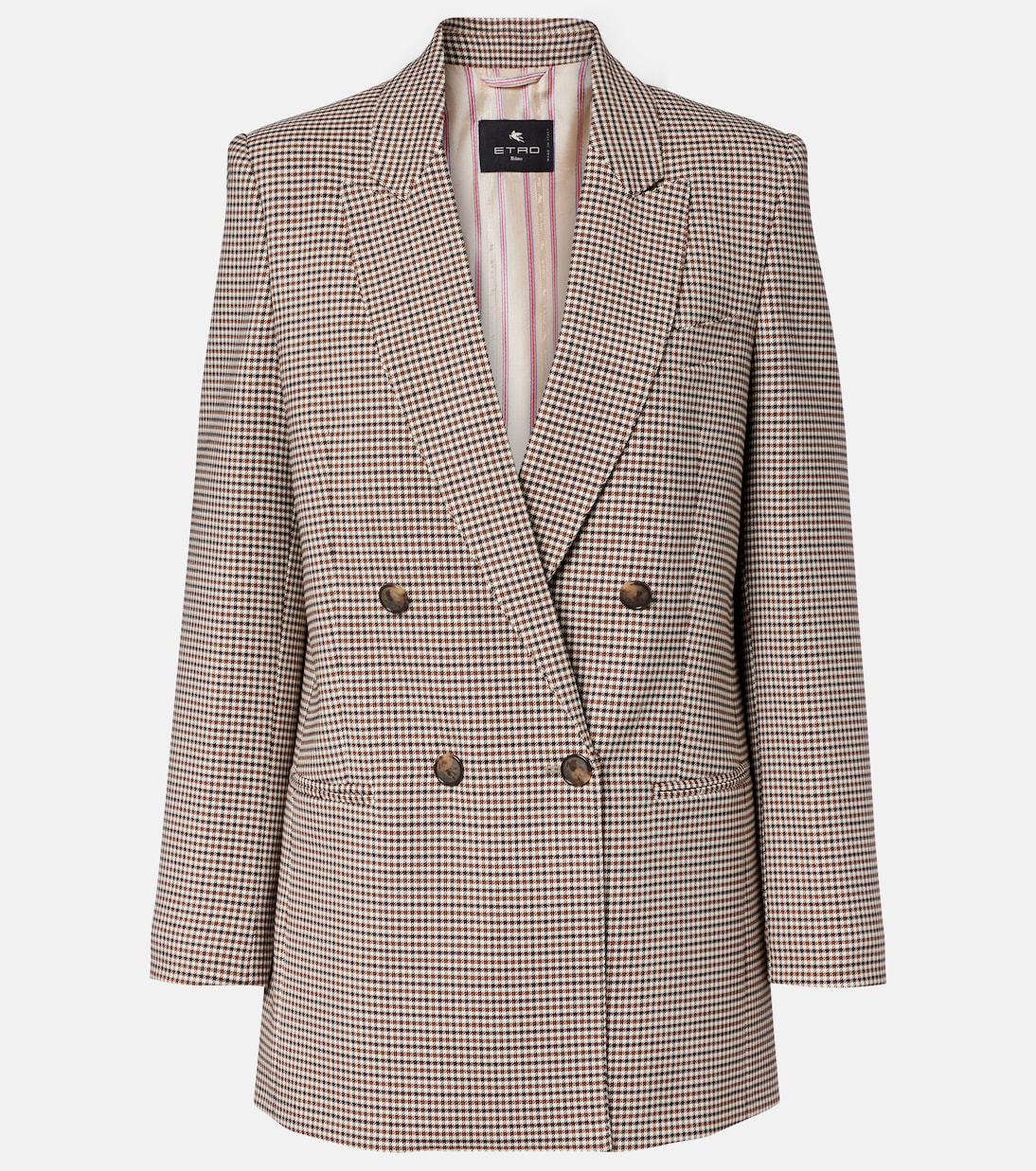 Etro - Checked double-breasted wool-blend blazer
