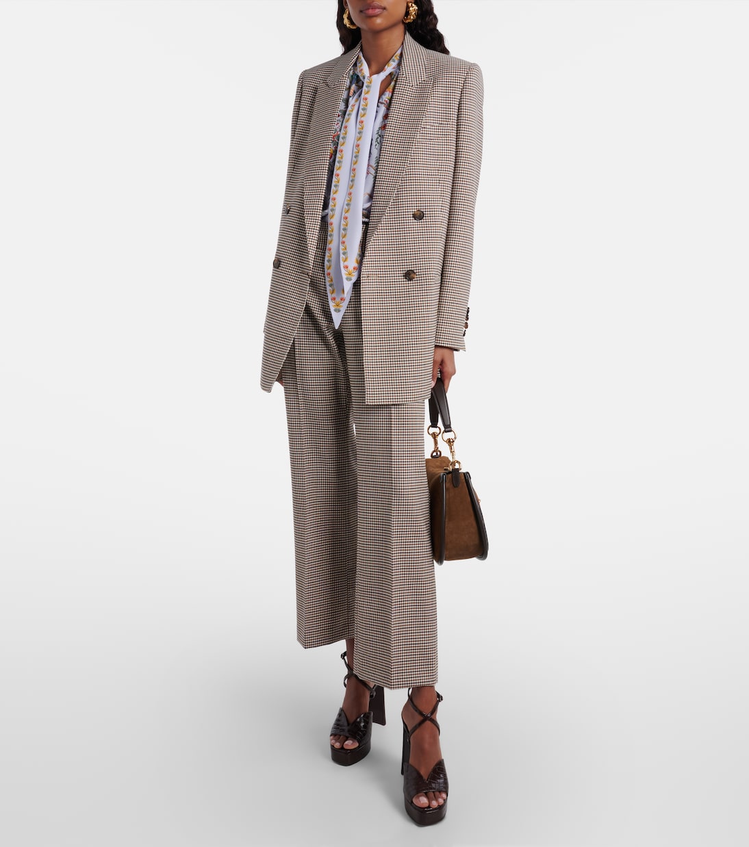 Etro - Checked double-breasted wool-blend blazer
