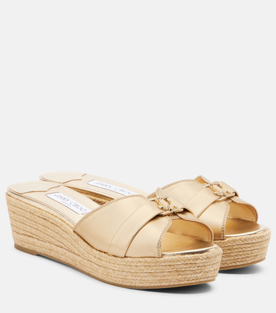 Jimmy Choo - Leda metallic leather espadrille wedges
