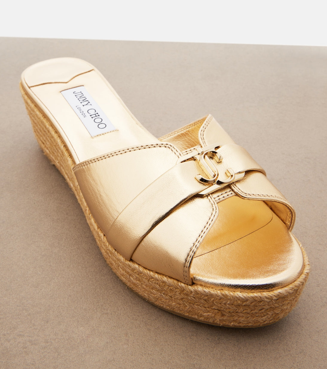 Jimmy Choo - Leda metallic leather espadrille wedges