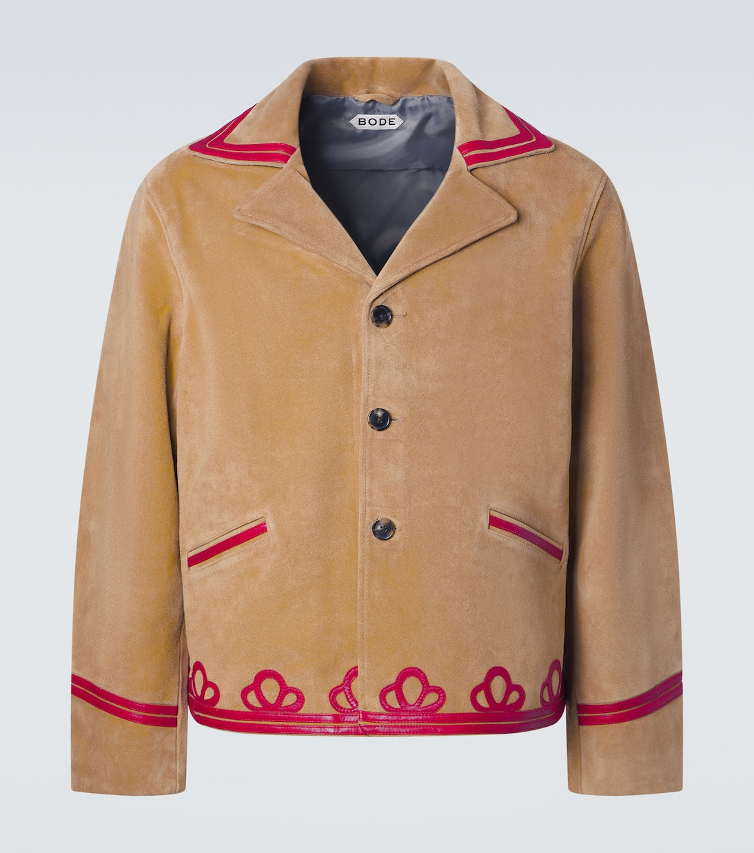 Bode - Trefoil leather-trimmed suede jacket