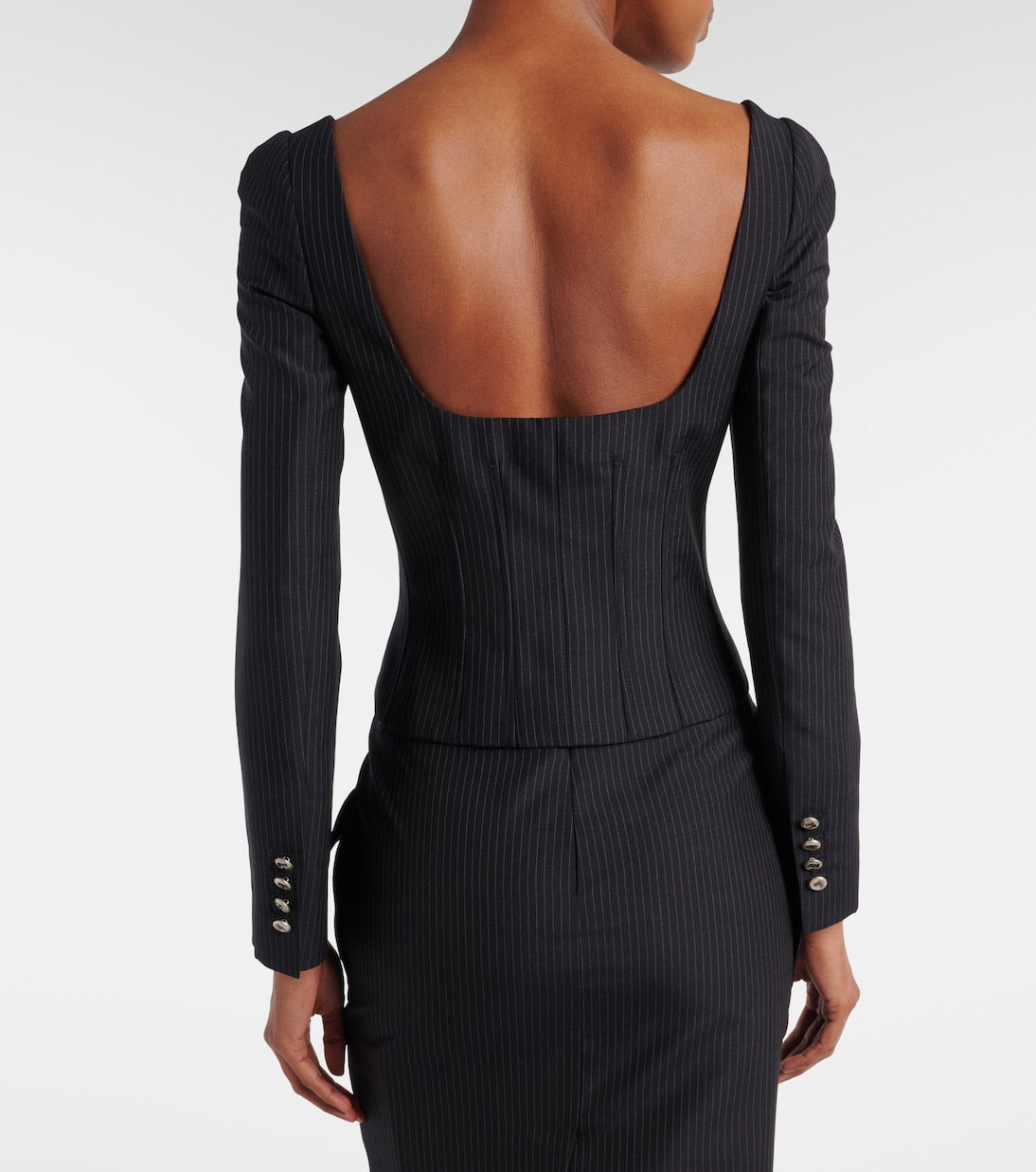 McQueen - Chalk stripe wool and mohair bustier top