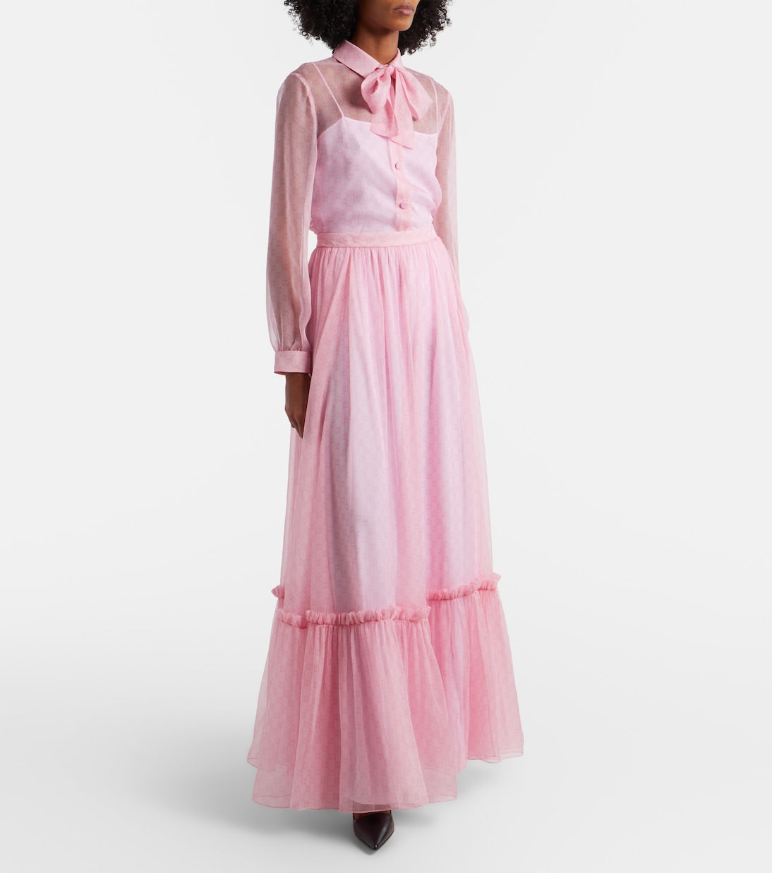Gucci - GG tie-neck printed chiffon shirt