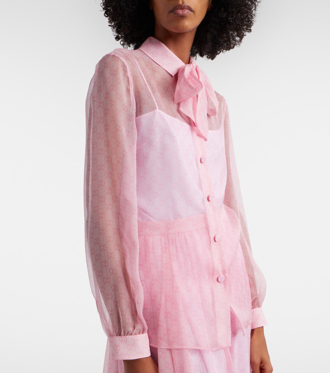 Gucci - GG tie-neck printed chiffon shirt