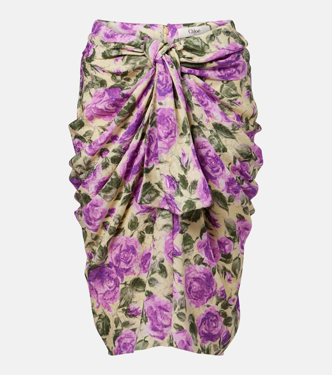 Chloé - Draped floral silk midi skirt