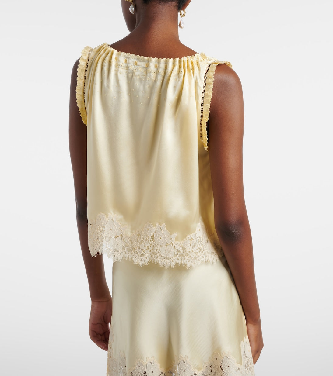 Dôen - Toulouse lace-trimmed embroidered silk top