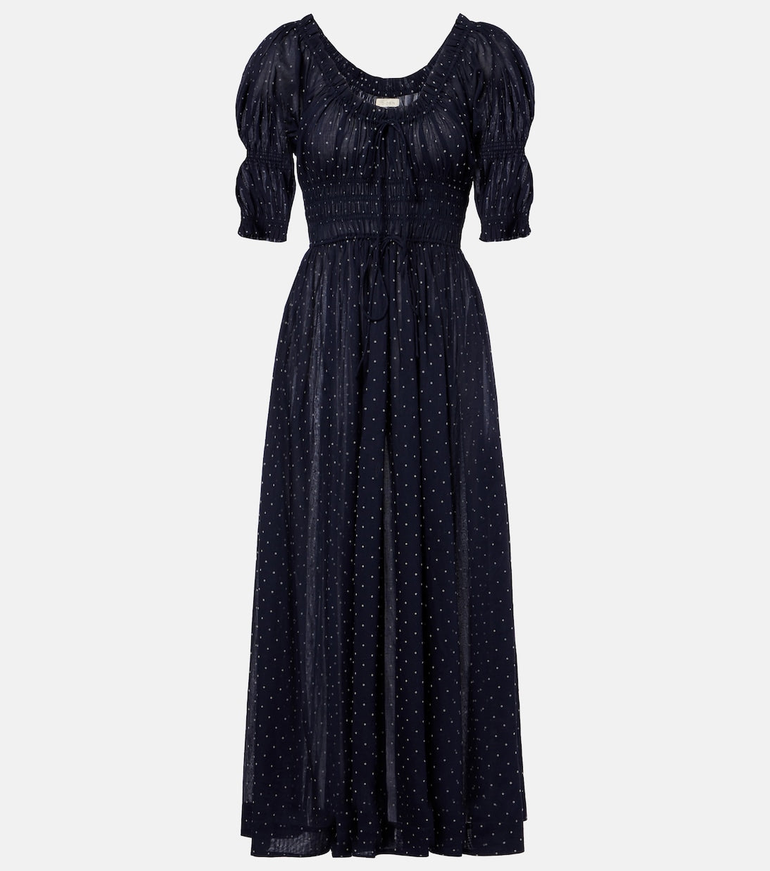 Dôen - Ischia gathered polka-dot cotton midi dress