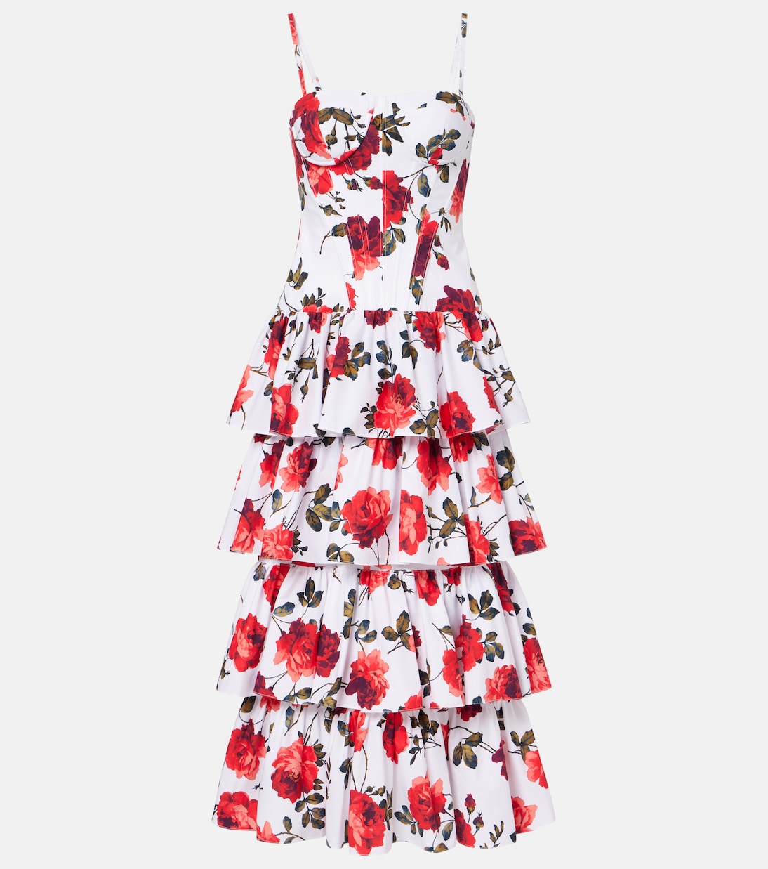 Carolina Herrera - Floral tiered cotton-blend corset dress