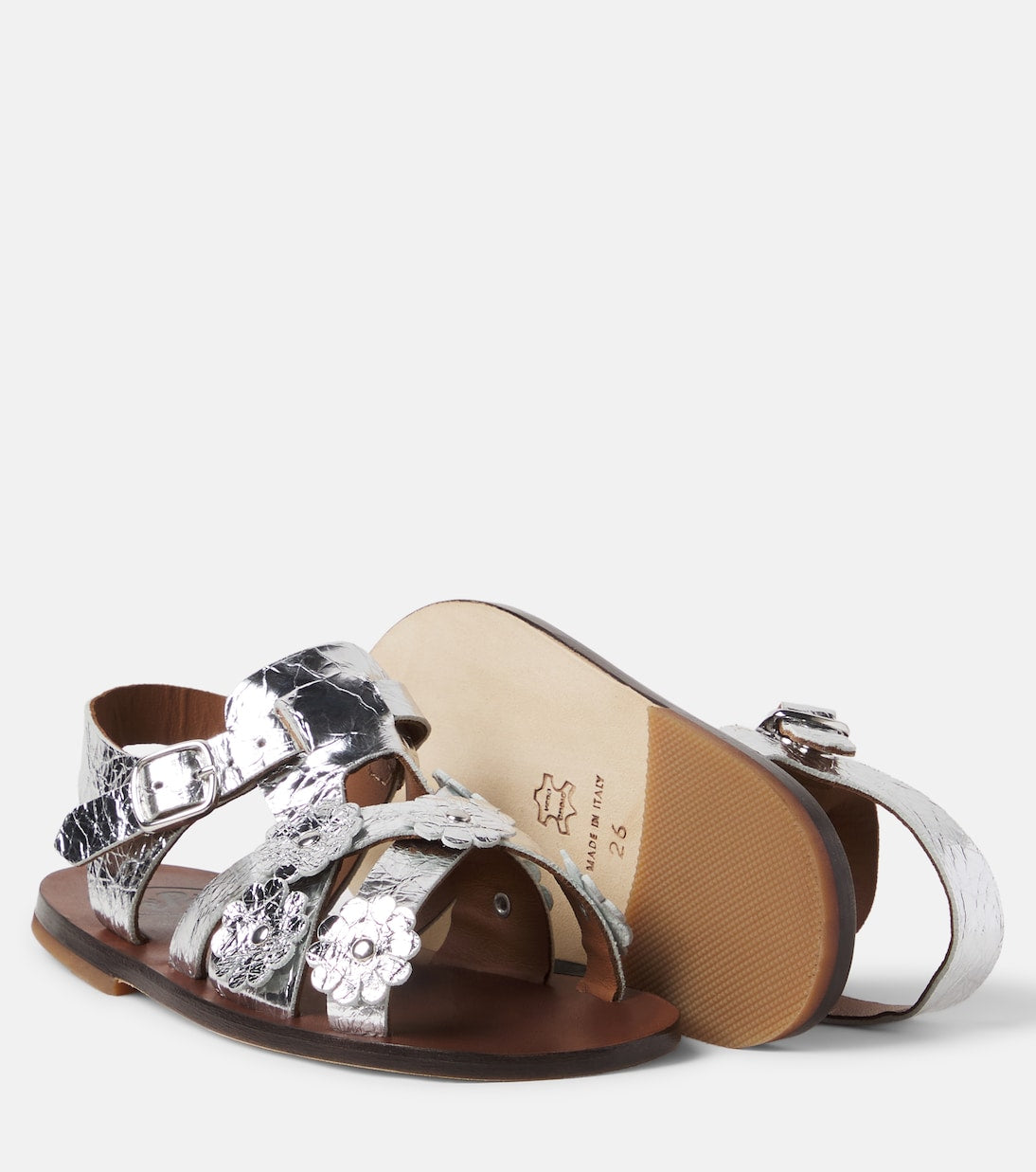 PèPè - Alberto floral-appliqué leather sandals