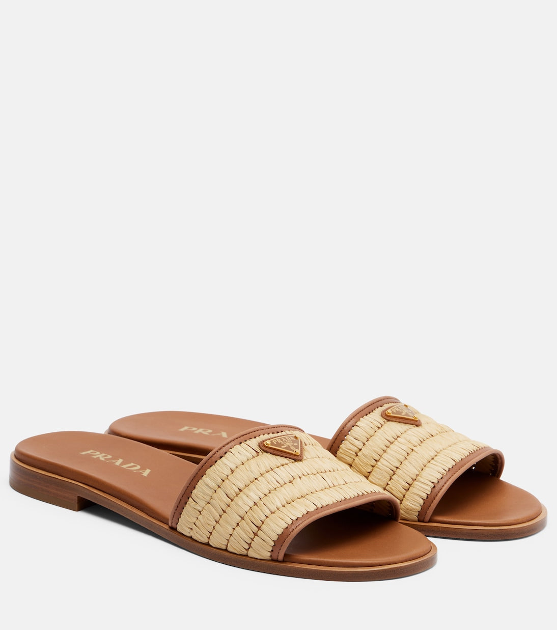 Prada - Leather and raffia slides