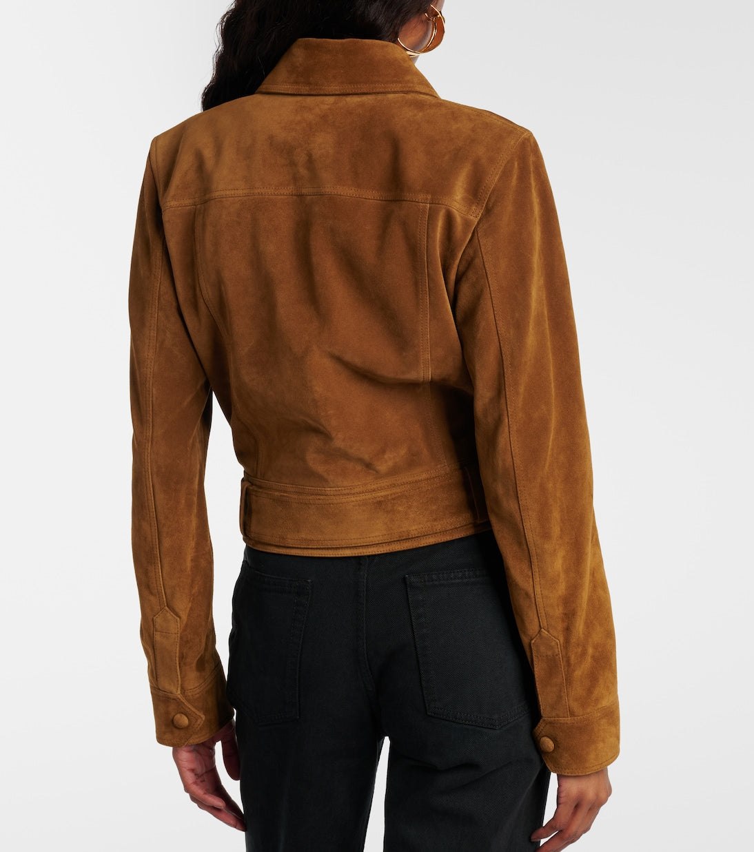 Saint Laurent - Belted cropped suede jacket