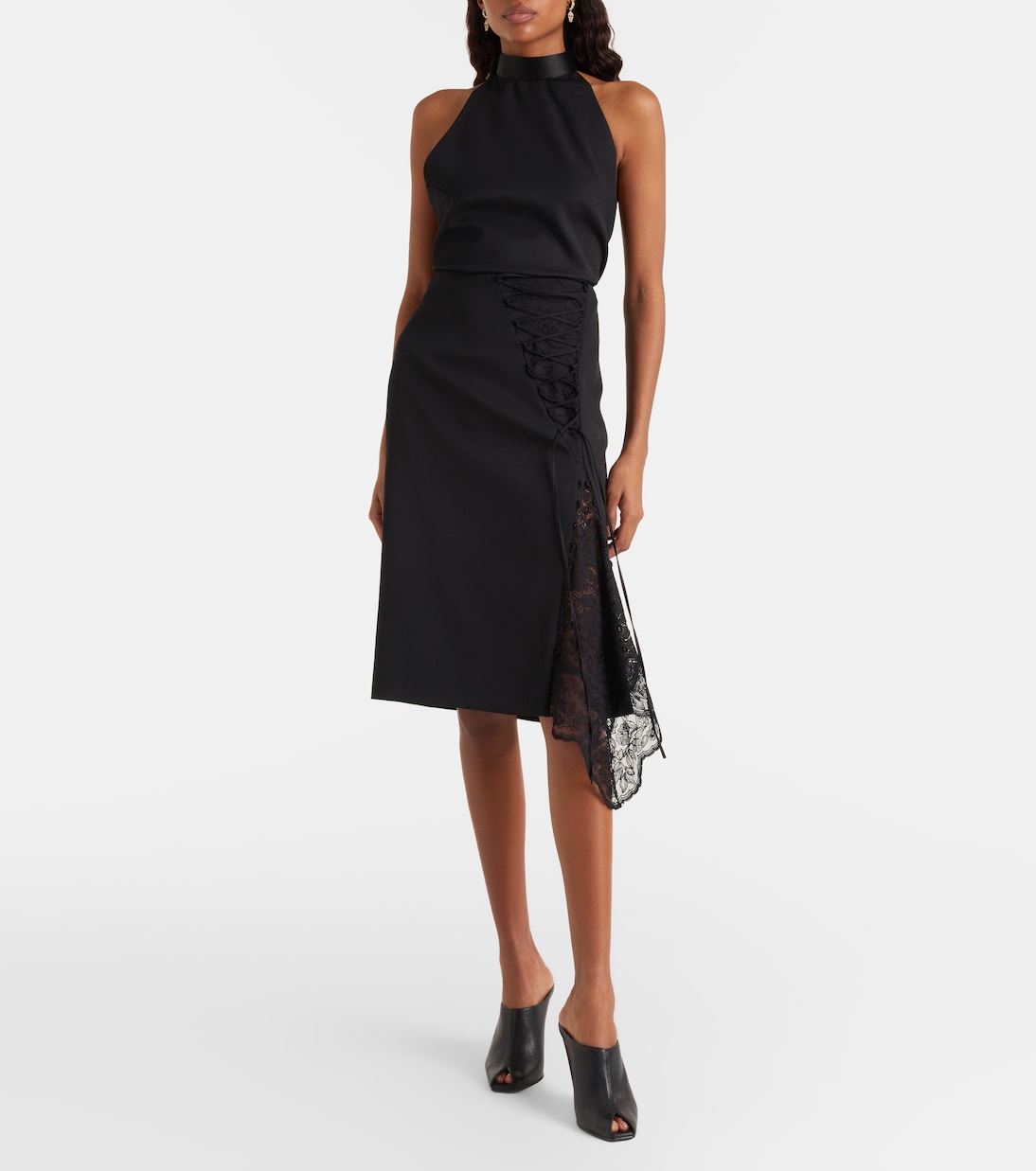 McQueen - Lace-trimmed wool pencil skirt