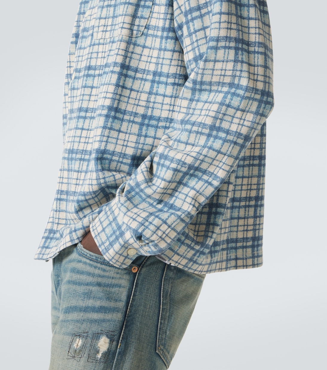 RRL - Plaid cotton and linen jersey shirt
