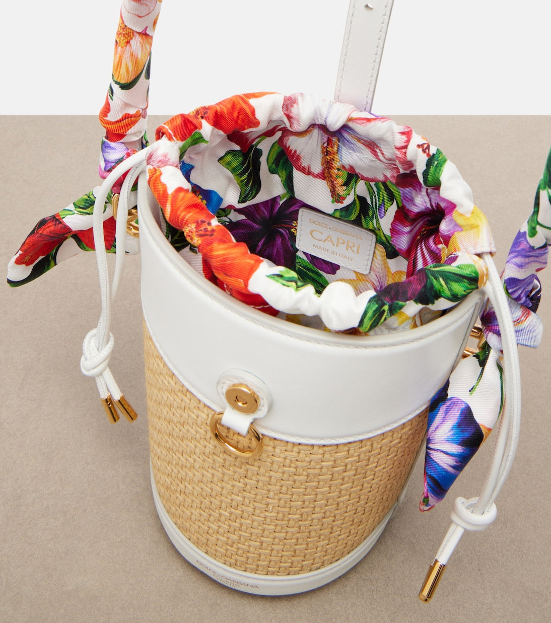 Dolce&Gabbana - Leather-trimmed raffia bucket bag