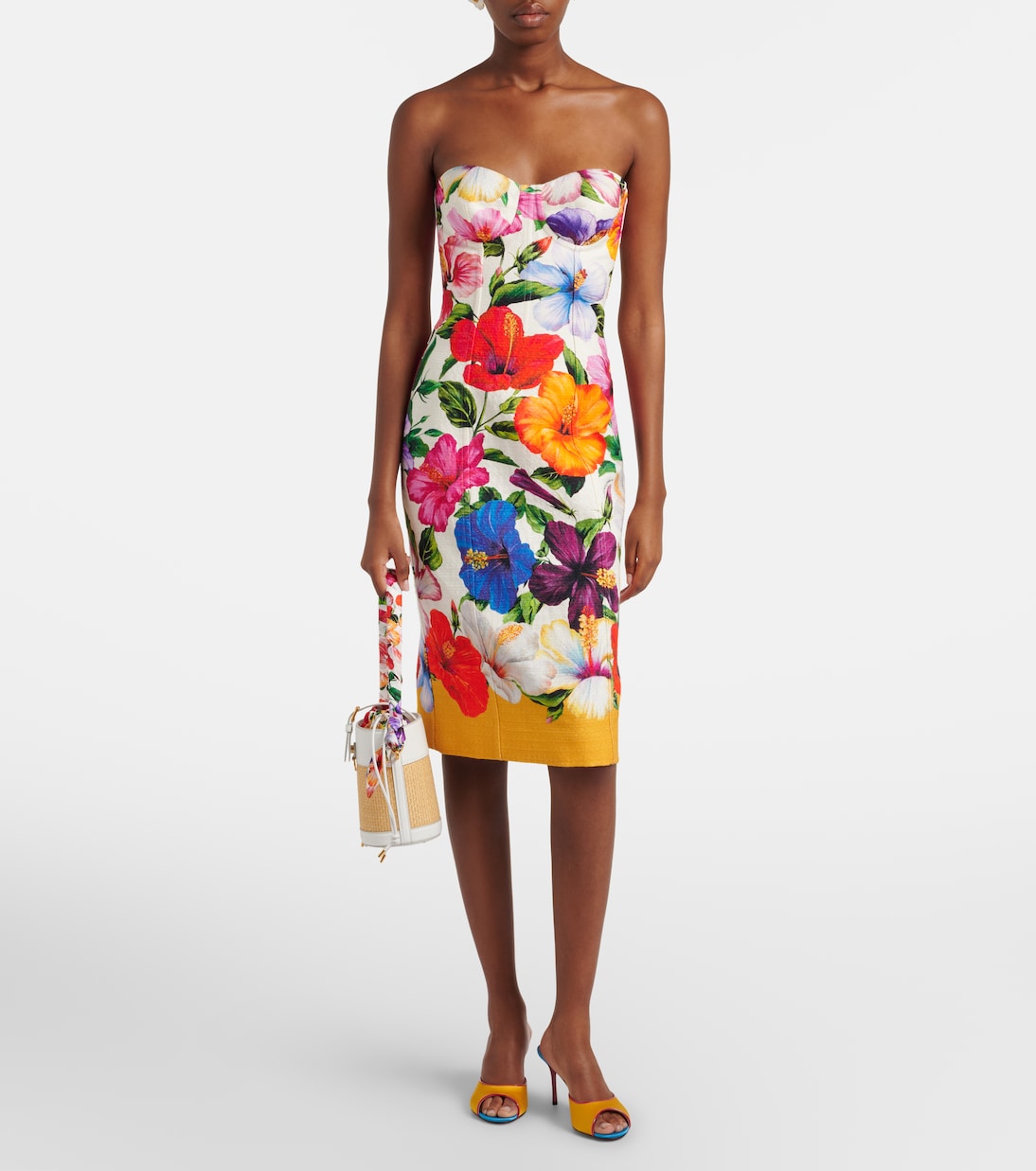 Dolce&Gabbana - Leather-trimmed raffia bucket bag