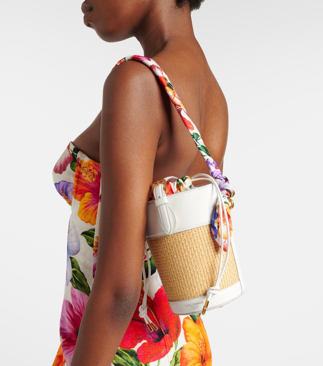Dolce&Gabbana - Leather-trimmed raffia bucket bag