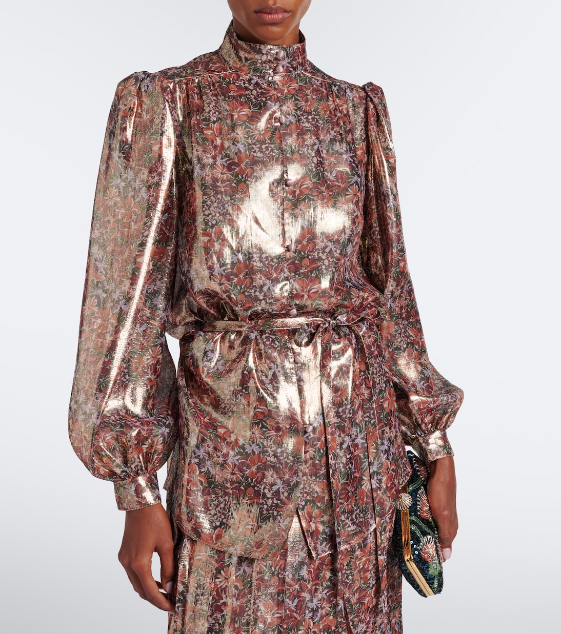 Valentino Garavani - Floral silk-blend lamé blouse