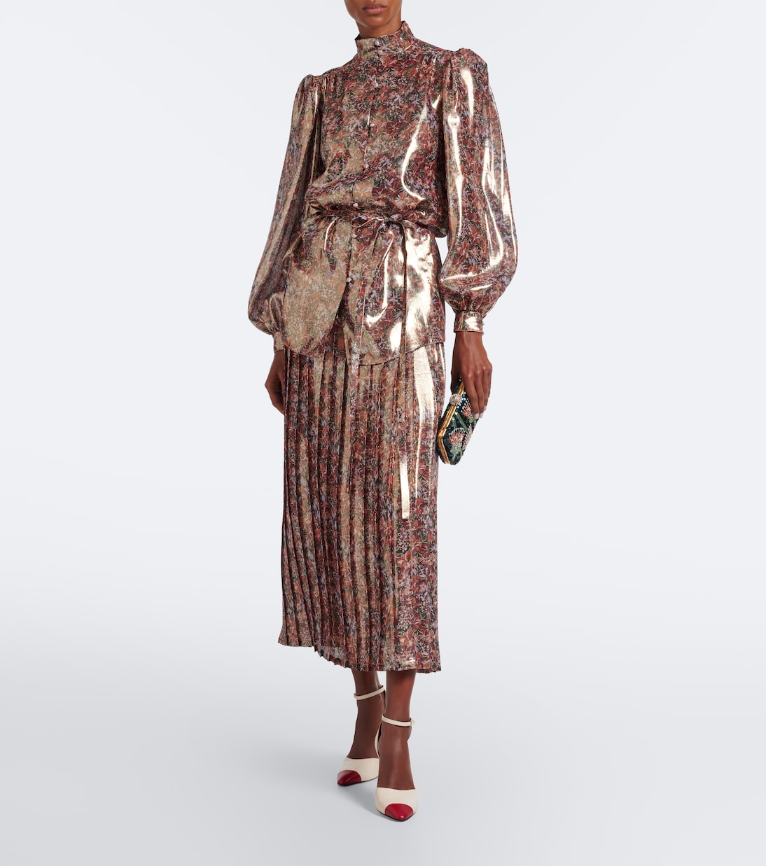 Valentino Garavani - Floral silk-blend lamé blouse