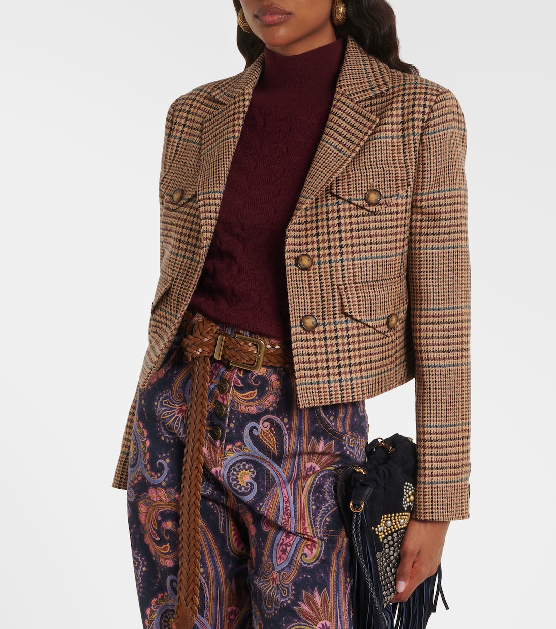 Etro - Houndstooth cropped wool blazer