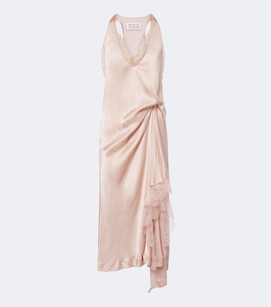 Maison Margiela - Gathered lace-trimmed satin slip dress