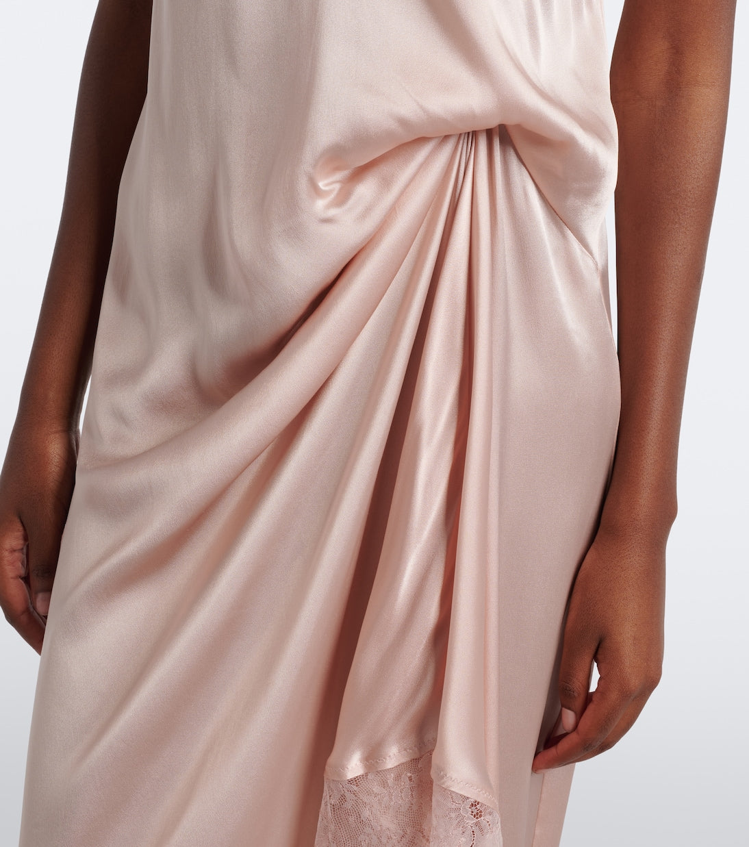Maison Margiela - Gathered lace-trimmed satin slip dress