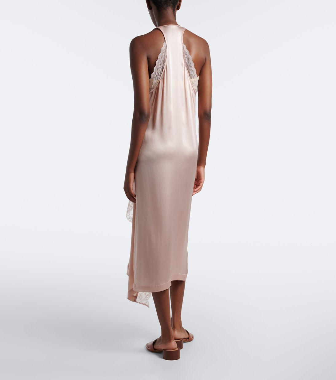Maison Margiela - Gathered lace-trimmed satin slip dress