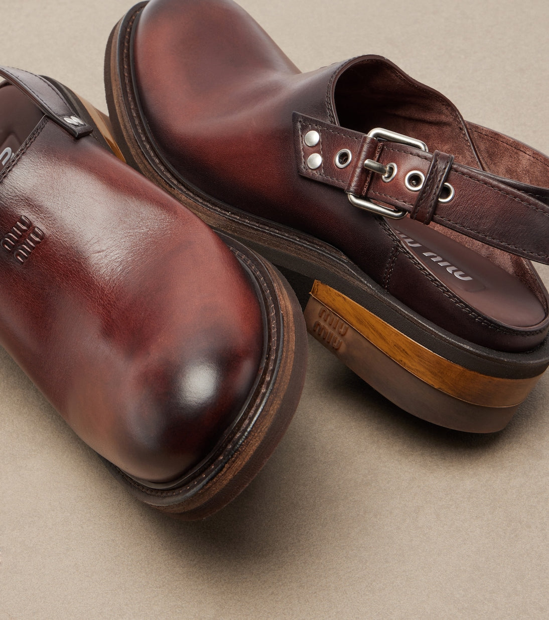 Miu Miu - Foule leather clogs